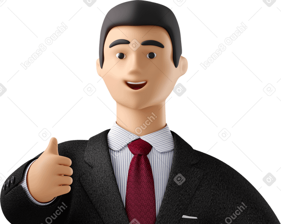3D close up of businessman in black suit giving thumbs up Illustration in PNG, SVG