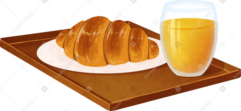 breakfast with croissant and orange juice on a tray PNG, SVG