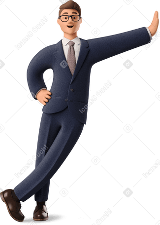 3D businessman in blue suit leaning hand on wall PNG, SVG