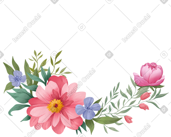 底部有不同的花 PNG, SVG