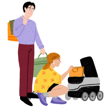 People picking up their delivery from a robot PNG, SVG