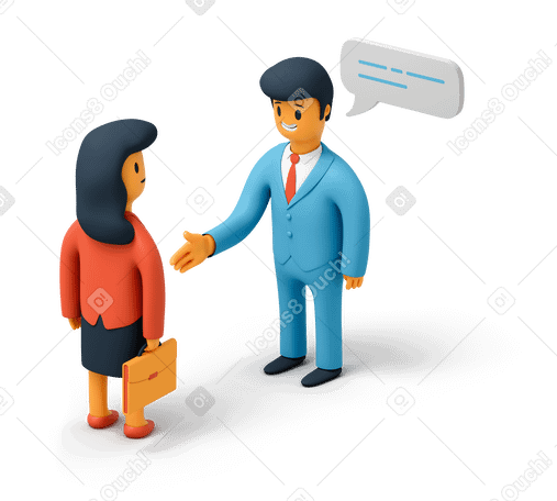 3D Business man holds out his hand for greeting business woman PNG, SVG