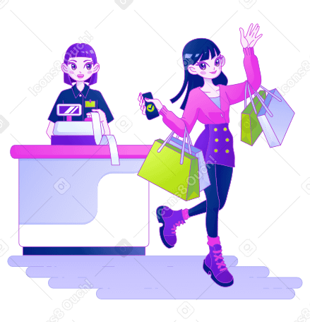 Girl making purchases and paying for them using her phone Illustration in PNG, SVG