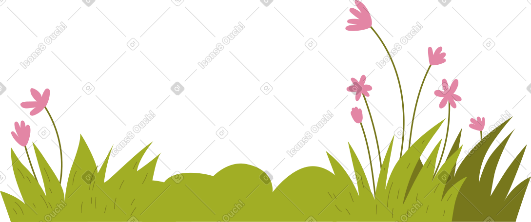 green grass with pink flowers PNG, SVG