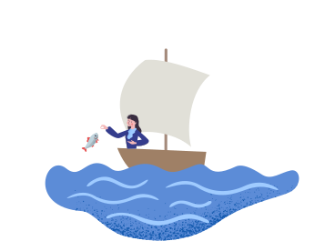 Woman in yacht catching fish PNG, SVG