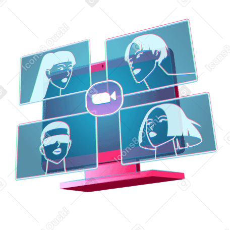 온라인 팀 회의가 있는 홀로그램 화면 PNG, SVG