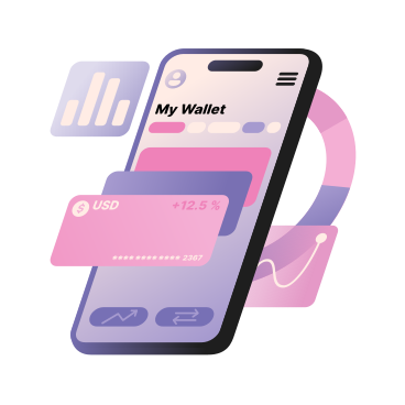 E-wallet with virtual credit cards animated illustration in GIF, Lottie (JSON), AE