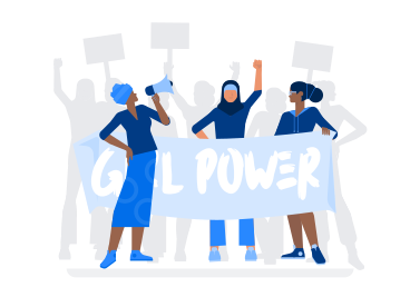 Mujeres en una marcha con la pancarta girl power PNG, SVG