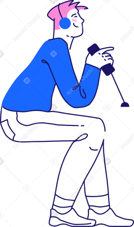 seated man holding a microphone PNG, SVG