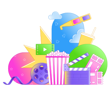 Кинохлопушка с попкорном и 3d-очками в PNG, SVG