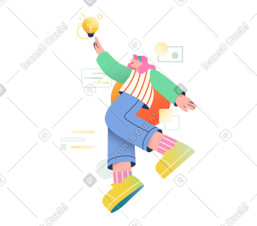 有灯泡产生想法的女人 PNG, SVG