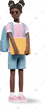 3D schoolgirl with notebook and backpack Illustration in PNG, SVG