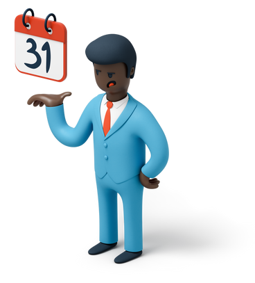 Black man in suit showing a calendar PNG, SVG