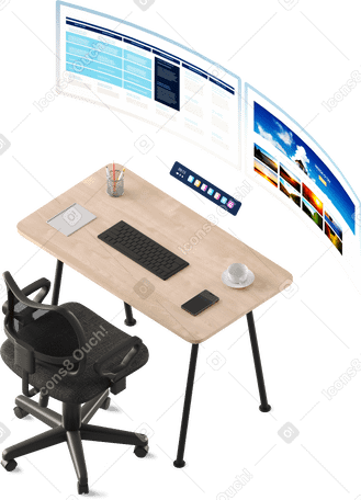 3D table and vr-monitors в PNG, SVG