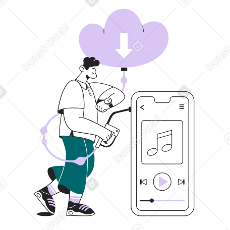 Парень скачивает из облака на свой телефон в PNG, SVG