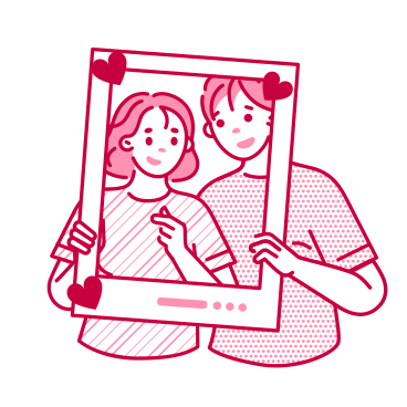 Man and woman holding photo frame with hearts PNG, SVG