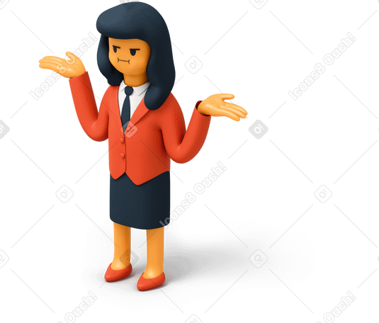 3D Woman in suit shrugging shoulders Illustration in PNG, SVG