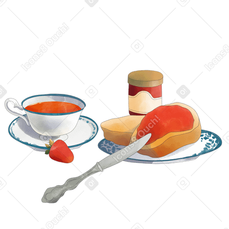 Cup of tea and bread with jam PNG, SVG