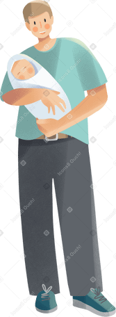 young father with a baby in his arms PNG, SVG