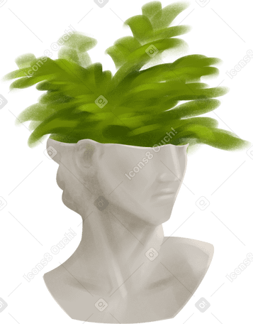 greek head vase with plant PNG, SVG