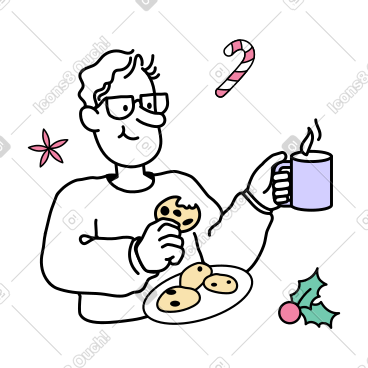 戴眼镜的男人吃圣诞饼干 PNG, SVG