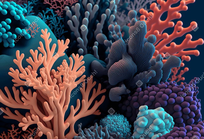 3D different colored corals background Illustration in PNG, SVG