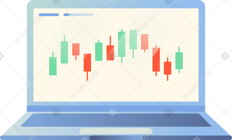 laptop with japanese candlestick chart Illustration in PNG, SVG