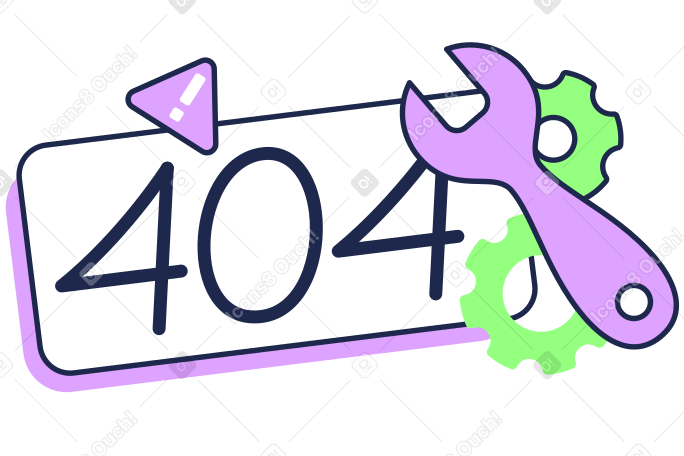 Errore di scrittura 404 con segnale di avvertimento e testo con chiave inglese PNG, SVG