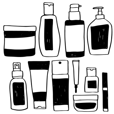 Diferentes frascos para productos de maquillaje y cuidado de la piel. PNG, SVG