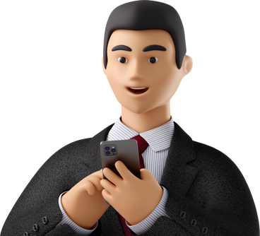 close up of businessman in black suit with phone looking aside PNG, SVG