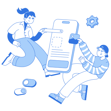 Giovane uomo e donna che sviluppano un'app mobile PNG, SVG