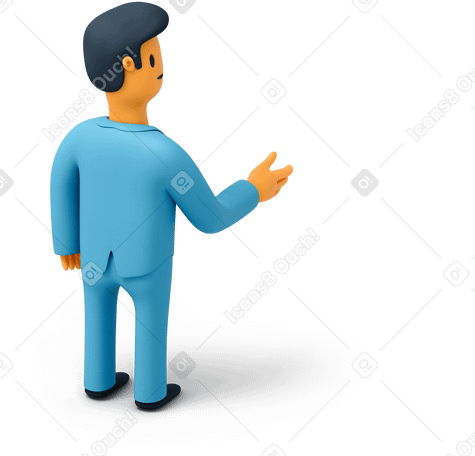 3D Back view of standing businessman holding out his hand PNG, SVG