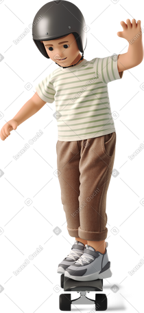 3D boy riding a skateboard in a helmet PNG, SVG