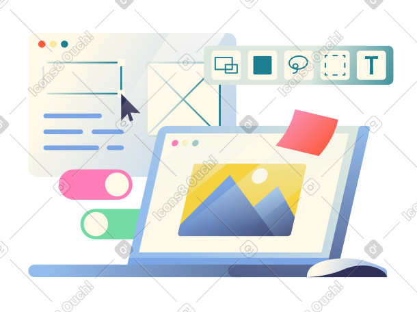 笔记本电脑屏幕上的网站设计程序动态插图，格式有GIF、Lottie (JSON)、AE