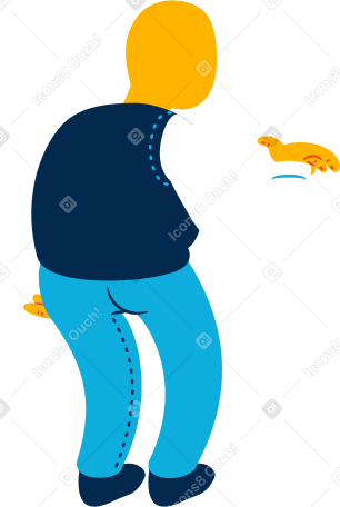 chubby old man standing back Illustration in PNG, SVG