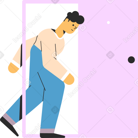 man coming out of the door Illustration in PNG, SVG