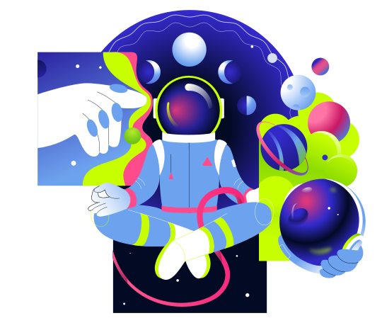 Astronaut meditating in lotus position in space PNG, SVG