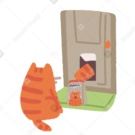 自宅で玄関先で配達を受ける猫 PNG、SVG