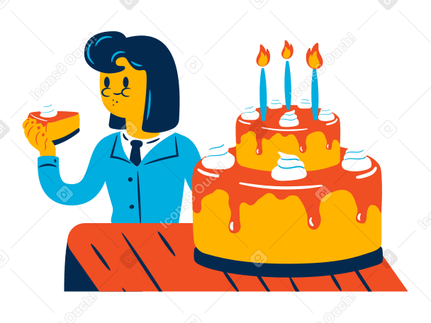 Woman eats a birthday cake Illustration in PNG, SVG