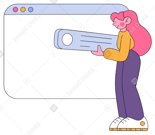 Woman holds web element Illustration in PNG, SVG