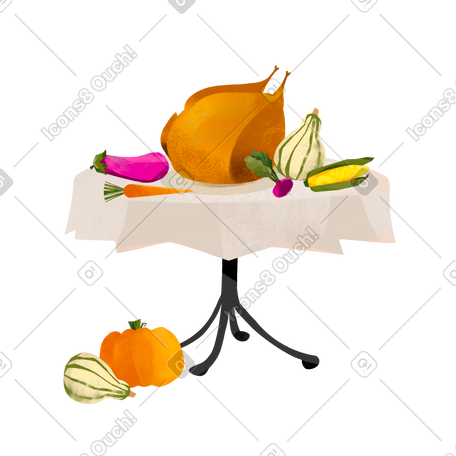 餐桌上摆满了火鸡和自家种植的蔬菜 PNG, SVG