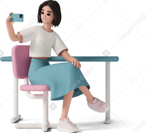 3D young woman taking selfie Illustration in PNG, SVG