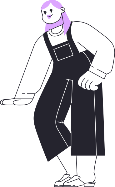 girl in overall leaning to something PNG, SVG