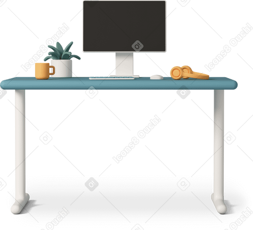 3D computer desk with monitor PNG、SVG