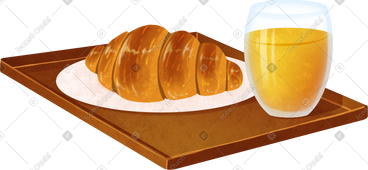 Breakfast with croissant and orange juice on a tray PNG, SVG