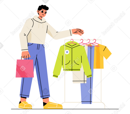 Man buys clothes on sale Illustration in PNG, SVG