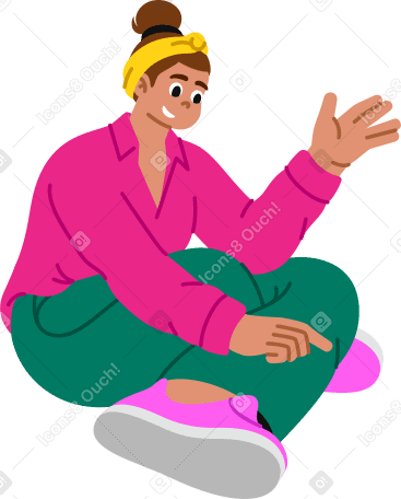 Женщина сидит и показывает пальцем в PNG, SVG