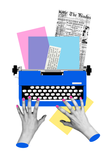 Mãos digitando em máquina de escrever vintage PNG, SVG