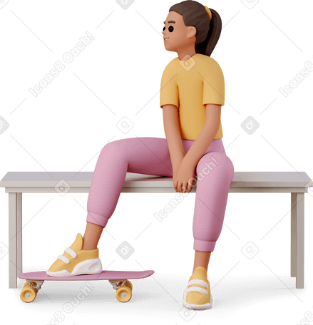 3D young woman with skateboard PNG, SVG