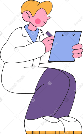 doctor sits and writes something on a clipboard PNG, SVG
